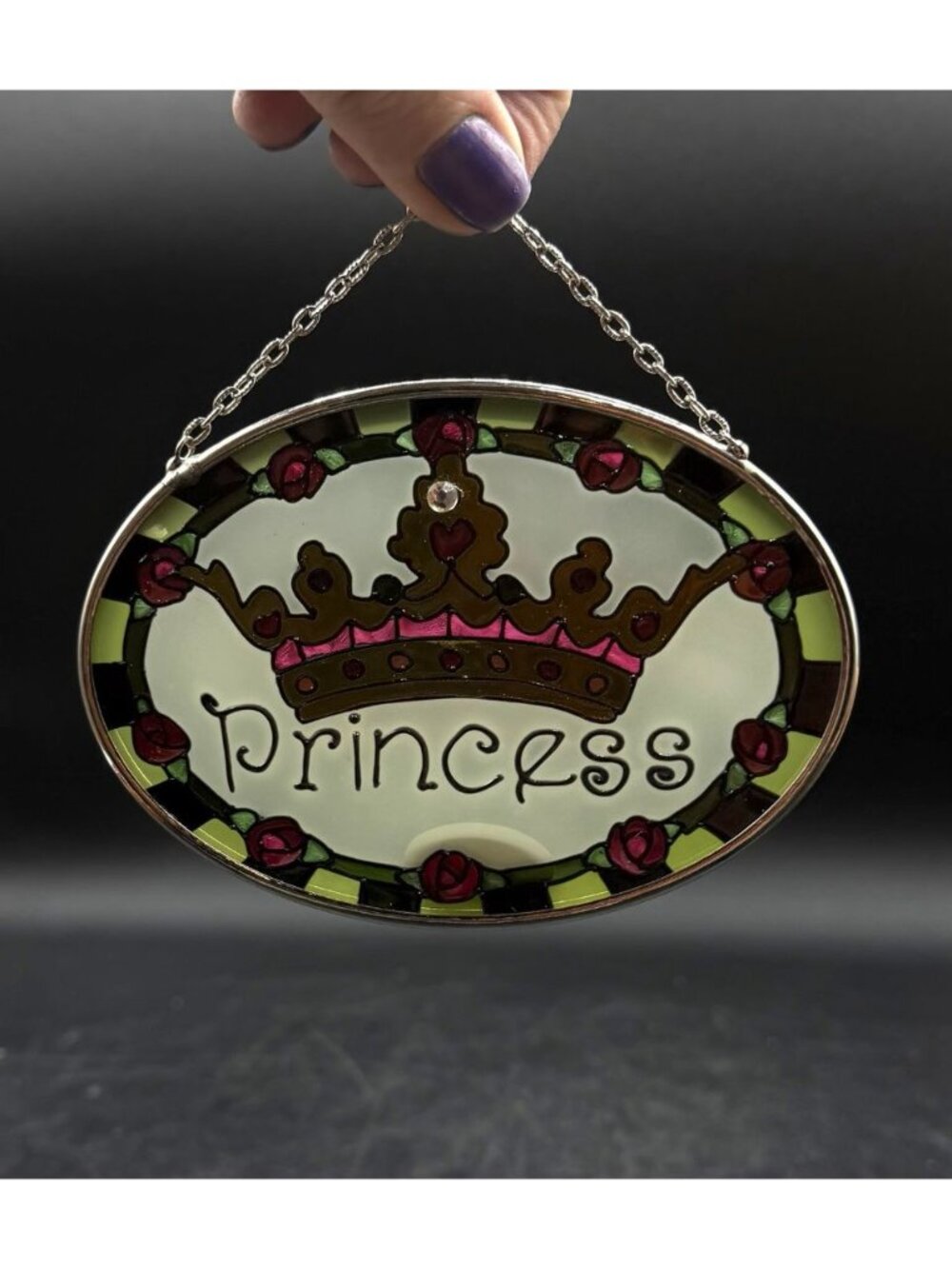 Joan Baker Designs Suncatcher Window Art Oval Princess Crown Rhinestone Vintage